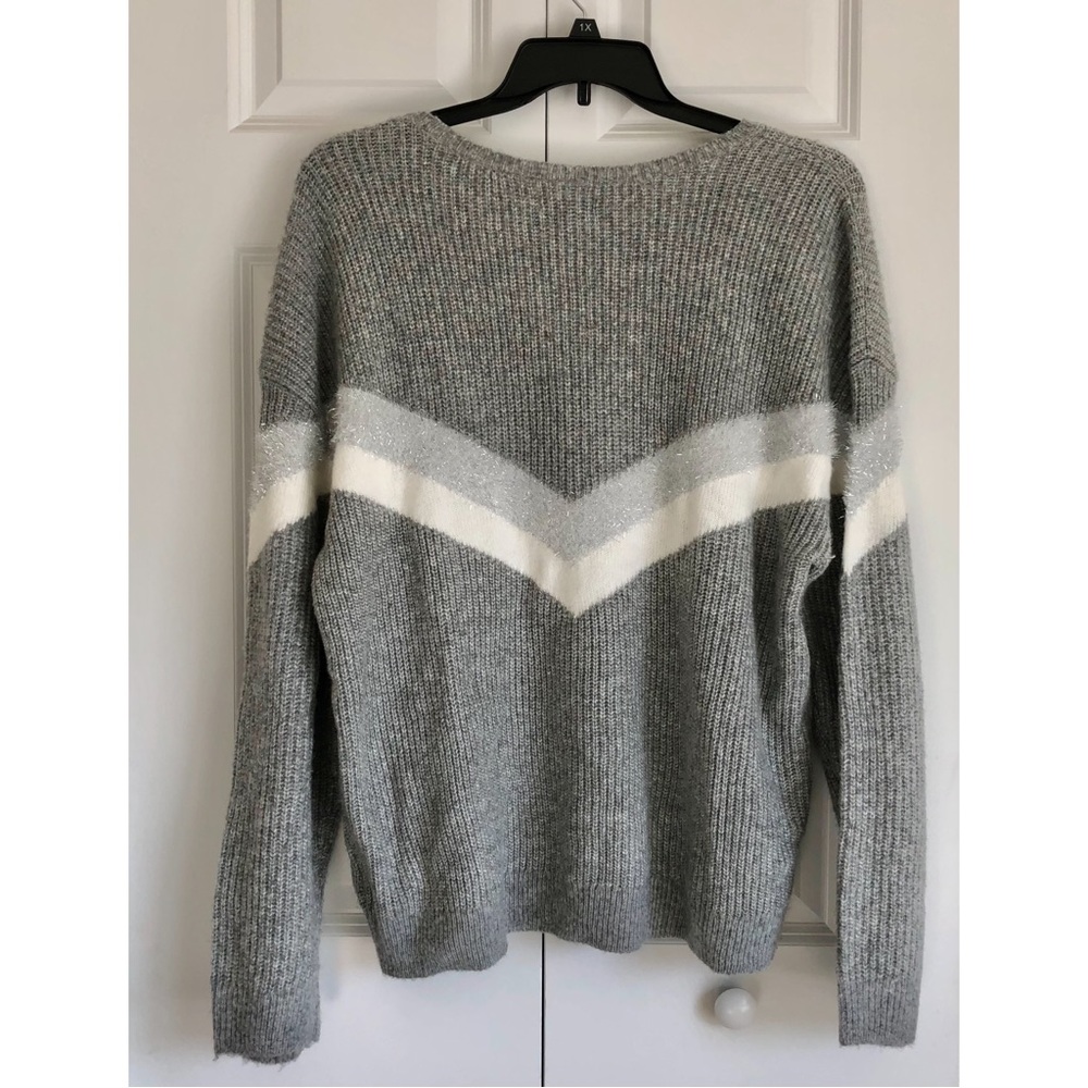 Nine West Womens Crewneck Long Sleeve Sweater Pullover Gray Chevron Top Size XXL - Picture 3 of 5